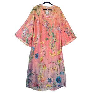 Just Bellina size Large Handcrafted Floral Sequined Kaftan Side Zip Multicolor